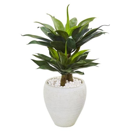 NEARLY NATURALS 33 in. Double Agave Succulent Artificial Plant in White Planter 9522